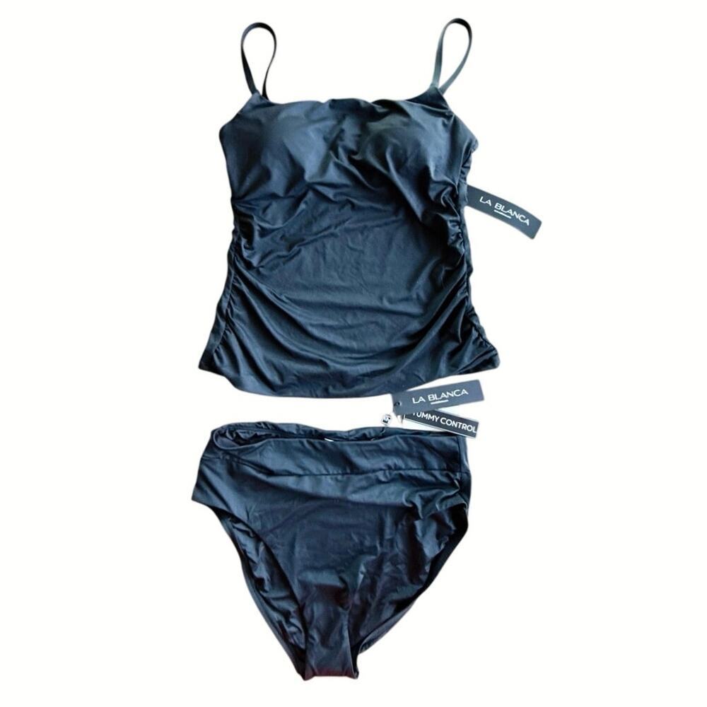 La Blanca NWT Island Goddess Tankini & High Waist Bikini Bottoms Black Size 8/10